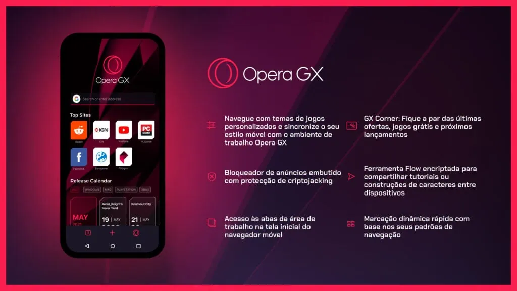 Opera gx mobile é o primeiro navegador mobile para gamers Resumo das funções do opera gx mobile em uma só imagem.