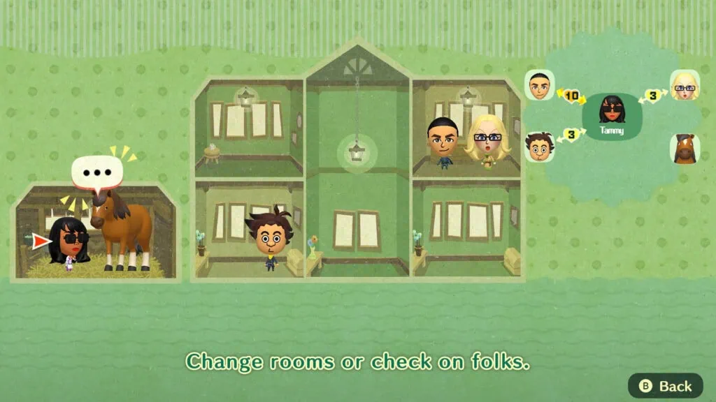 Review: miitopia - süß und leicht komplex Das Hotel ist der Ort, an dem die Interaktionen stattfinden.