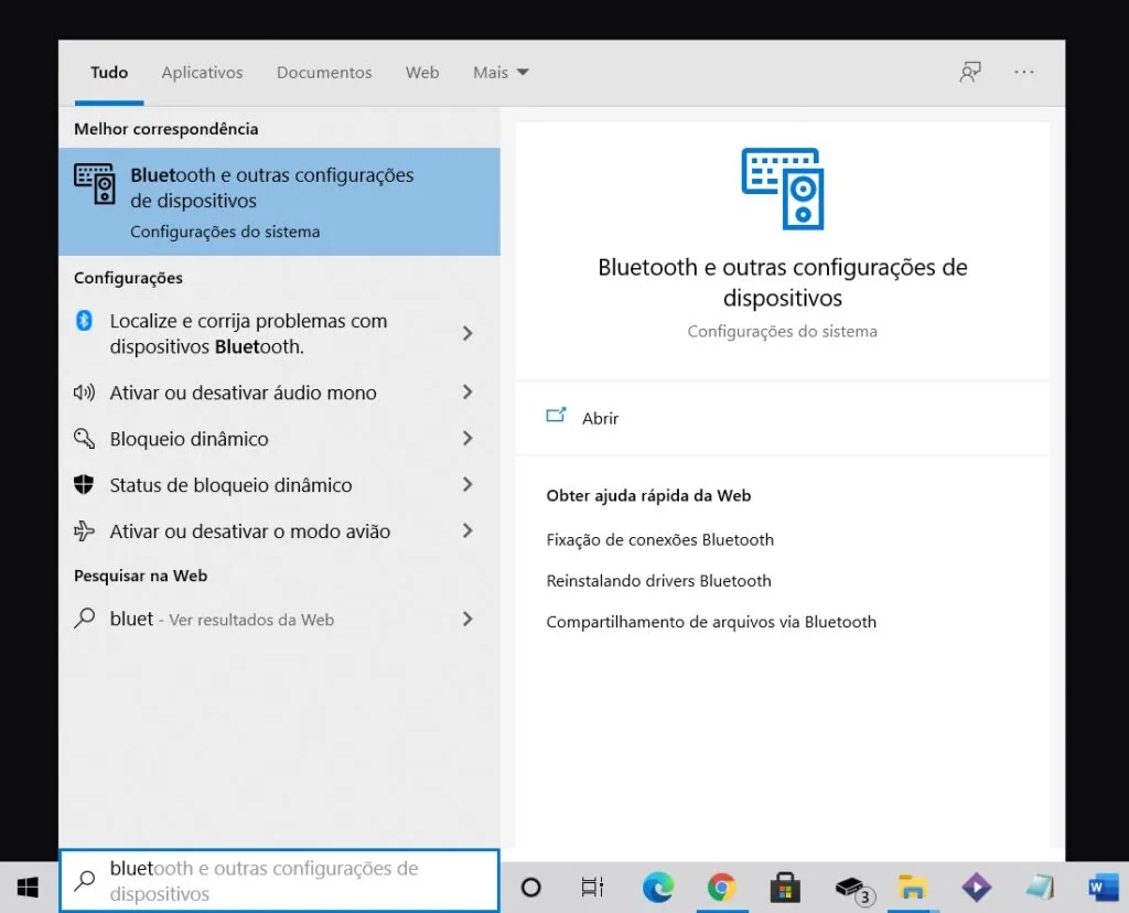 So verbinden Sie Playstation 4 und 5 Controller mit dem PC Bild eines Windows-Bildschirms mit in die Suchleiste eingegebener Bluetooth-Auswahl.