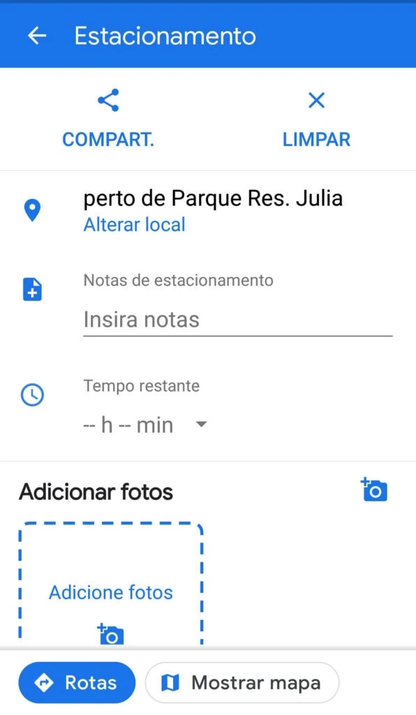 21 dicas e truques para google maps Captura da tela estacionamento no google maps.