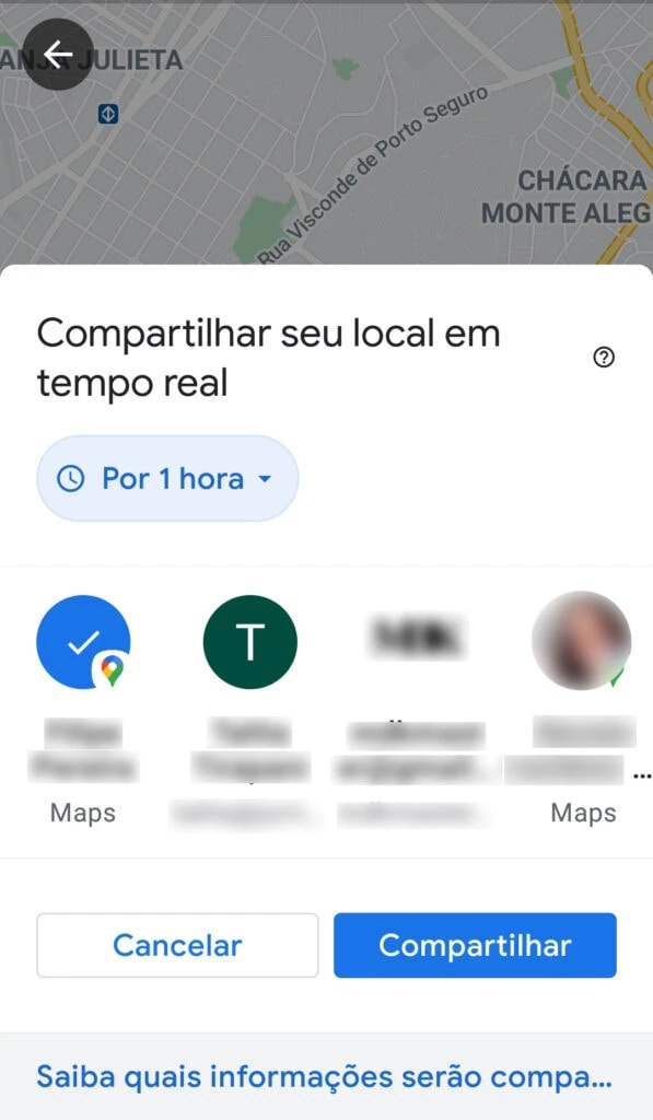 21 dicas e truques para google maps Captura de tela do menu compartilhar seu em tempo real no google maps.