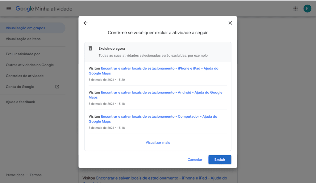 21 dicas e truques para google maps Captura de tela da página my activity do gogle