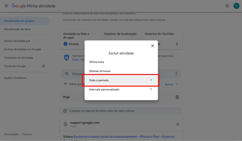 21 dicas e truques para google maps Captura de tela da página my activity do gogle