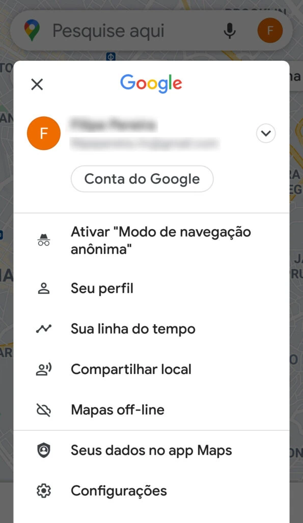 21 dicas e truques para google maps Captura de tela do menu do google maps.