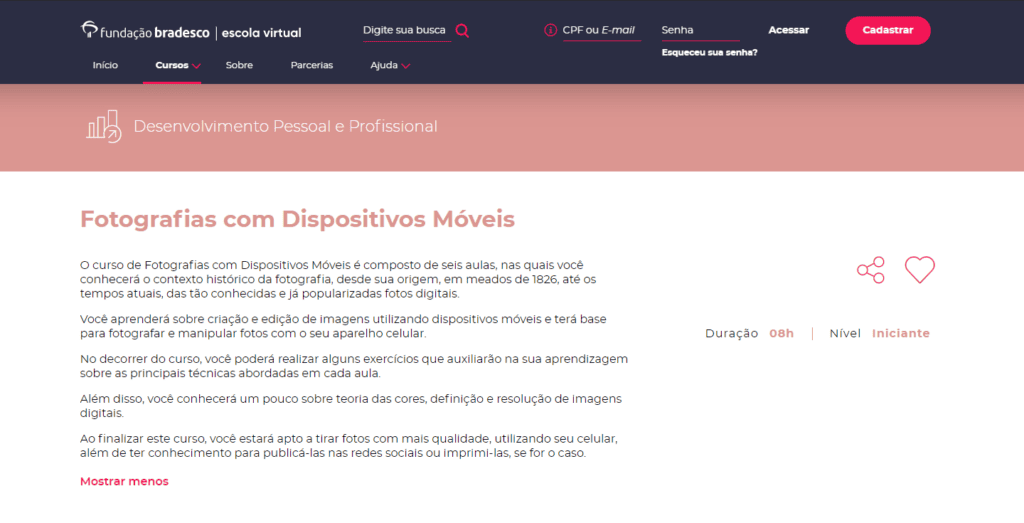 Los 10 mejores cursos de fotografía online para sacar las mejores fotos Curso de fotografía en línea de la Fundación Bradesco