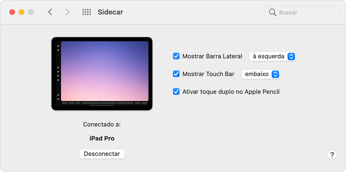 Tela de preferências do sidecar - como usar o ipad como segunda tela