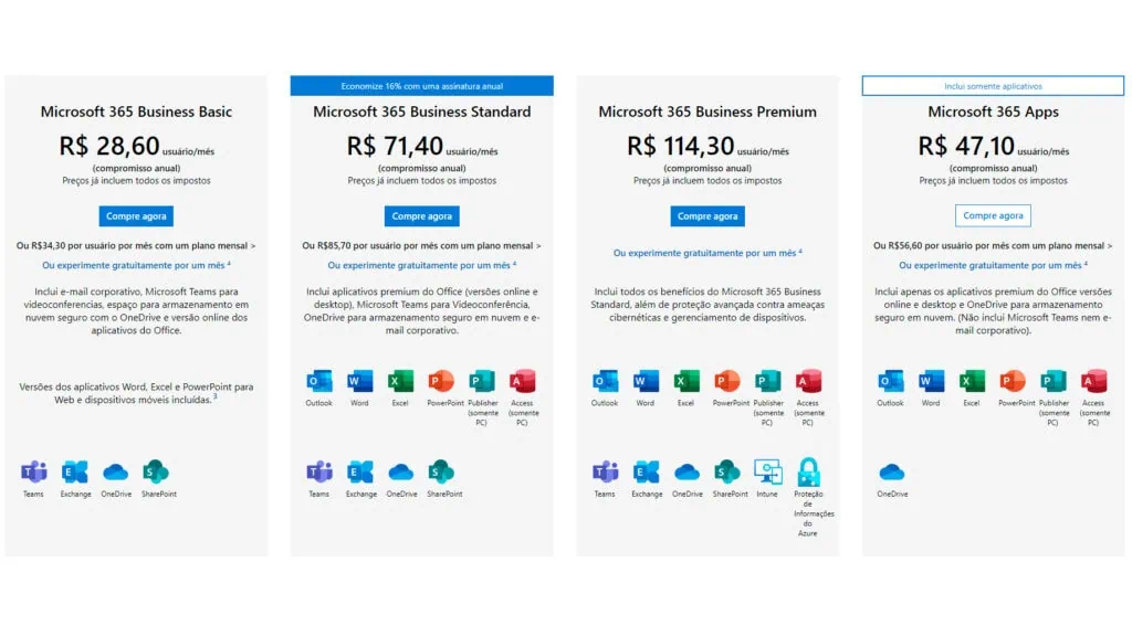 Microsoft 365 e office: veja quais as diferenças e preços entre os pacotes Há também a opção do microsoft 365 para empresas, com e-mail corporativo incluso e outros benefícios nas versões mais caras.