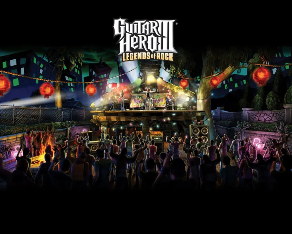 10 jogos que precisam entrar na retrocompatibilidade do xbox Um palco com uma banda e o público agitado com o desempenho musical.
