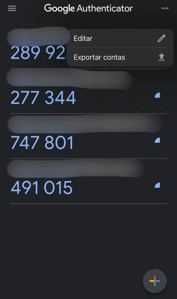 Como transferir o google authenticator para outro celular Print da tela do google authenticator mostra onde fica o botão de exportar contas.