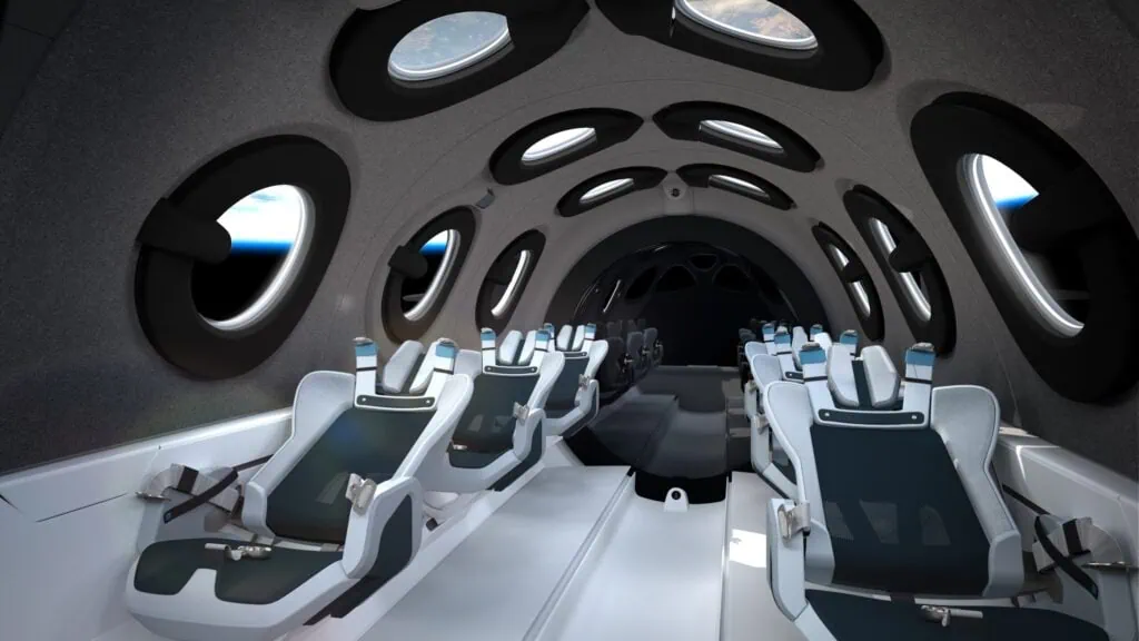 Jeff bezos vai ao espaço no primeiro vôo tripulado da blue origin Interior da spaceshiptwo, nave da virgin galactic