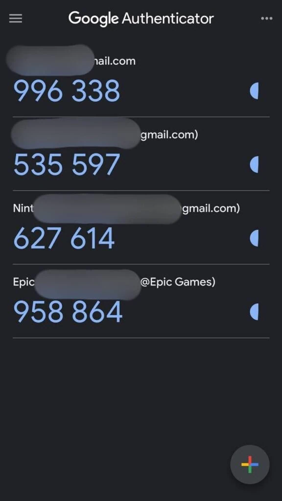 Como transferir o google authenticator para outro celular Print da tela do google authenticator mostra códigos gerados aleatoriamente para quatro contas distintas.