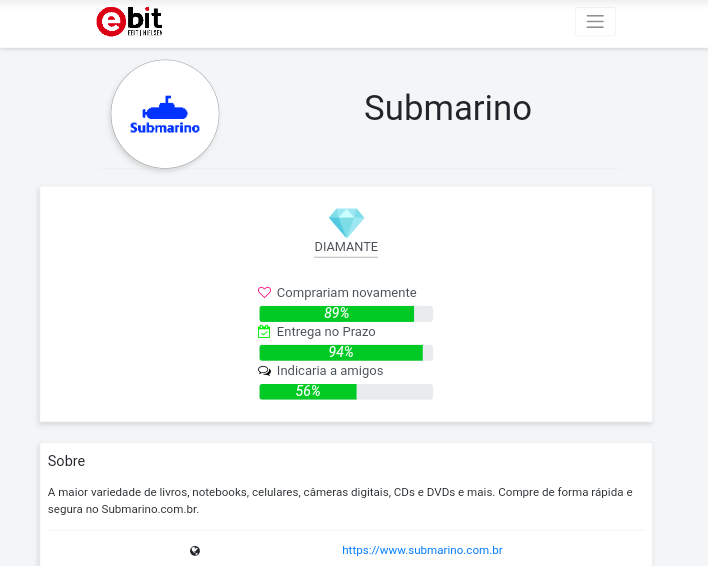Página do submarino no ebit. 14/07/2021 - submarino é confiável?