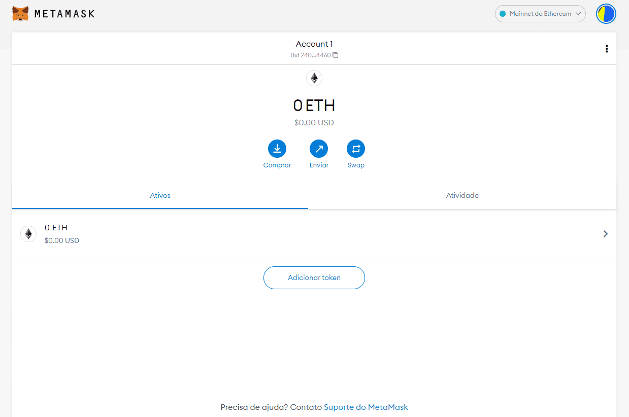 Tutorial: como criar e vender arte em nft? Depois de criar sua carteira, o aplicativo vai te redirecionar para sua carteira, onde você pode comprar ethereum.