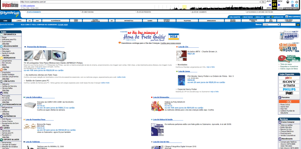 Submarino é confiável? Veja como comprar com segurança Submarino é confiável
captura de tela do site submarino em 2003