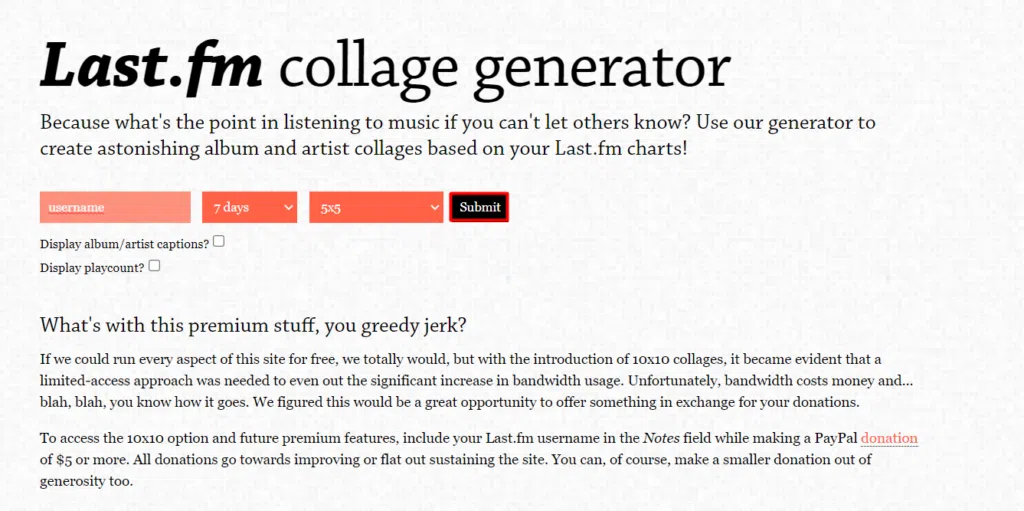 Last fm: saiba como usar e rastrear o que você escuta Captura do site tap music. Net para realização de last fm collage