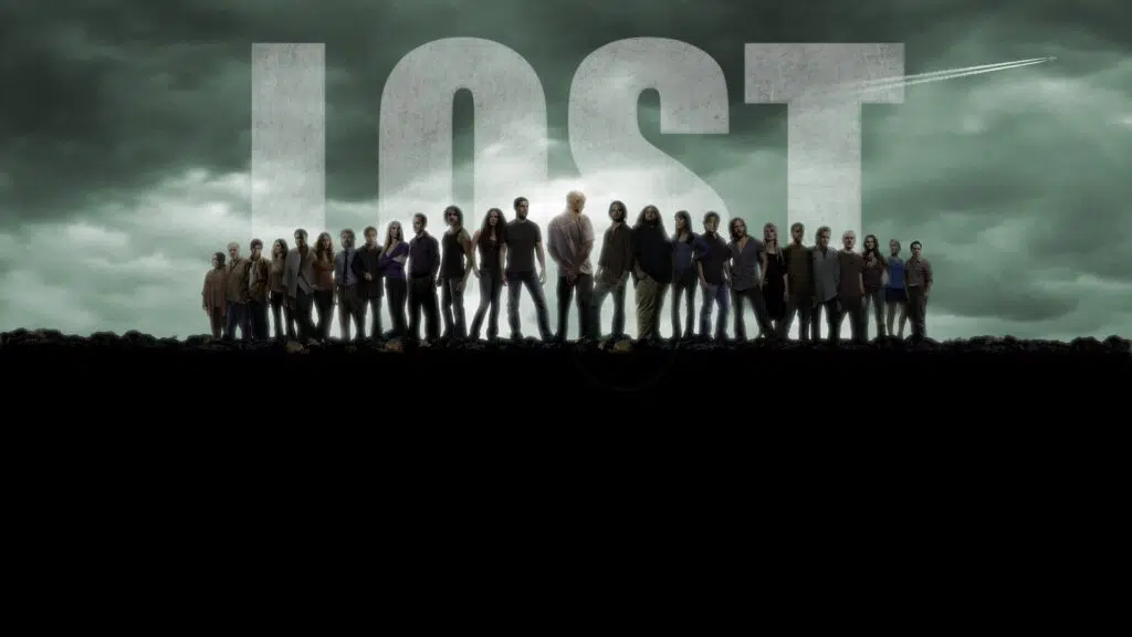 As melhores séries e filmes do globoplay Imagem com os personagens e logo de lost.