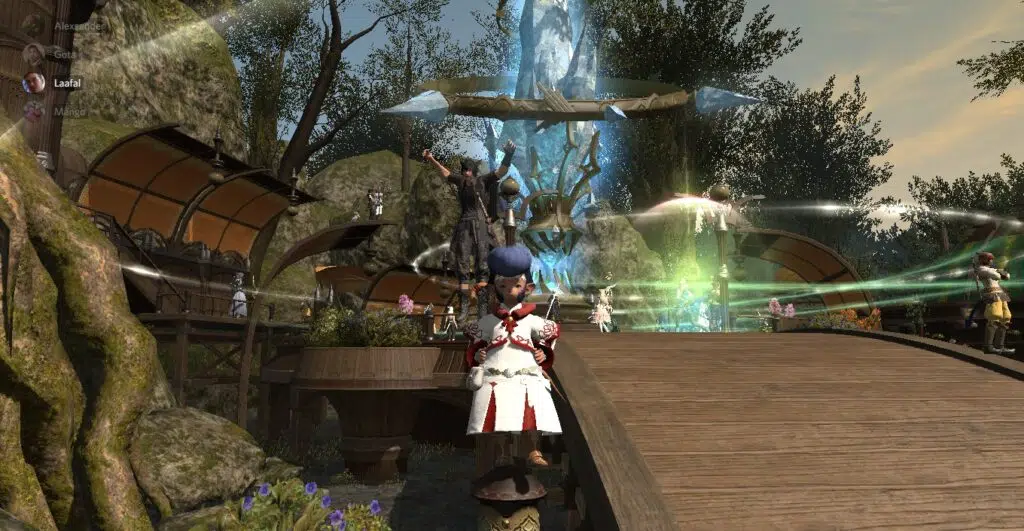 Guia de final fantasy xiv - tudo que você precisa saber! Imagem mostrando o cristal de aetheryte principal na praça de new gridania