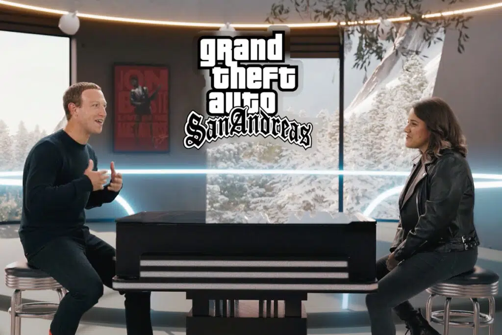 Gta san andreas em realidade virtual chega ao oculus quest 2 Imagem da apresentação do facebook connect com gta san andreas em realidade virtual ao fundo.
