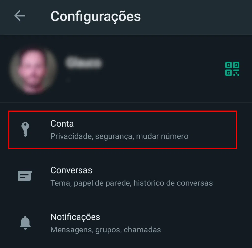 Como apagar a conta do whatsapp Tela de configurações do whatsapp