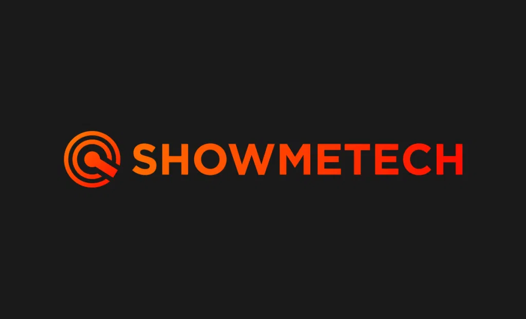 Logotipos e identidad visual Nombre: logo showmetech en alta resolución, naranja con fondo negro; tamaño: 1200 x 720 píxeles; formato: png.