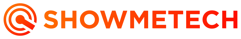 Logotipos e identidad visual Nombre: logo showmetech en alta resolución, naranja con fondo transparente; tamaño: 937x155 píxeles; formato: png.