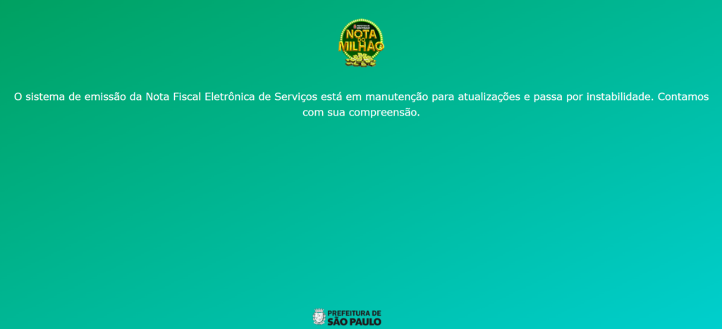 Captura de tela do erro no site da nota fiscal paulistana