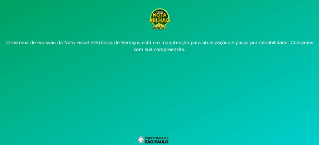 Site do nota fiscal paulistana ficou fora do ar por 6 dias Captura de tela do erro no site da nota fiscal paulistana