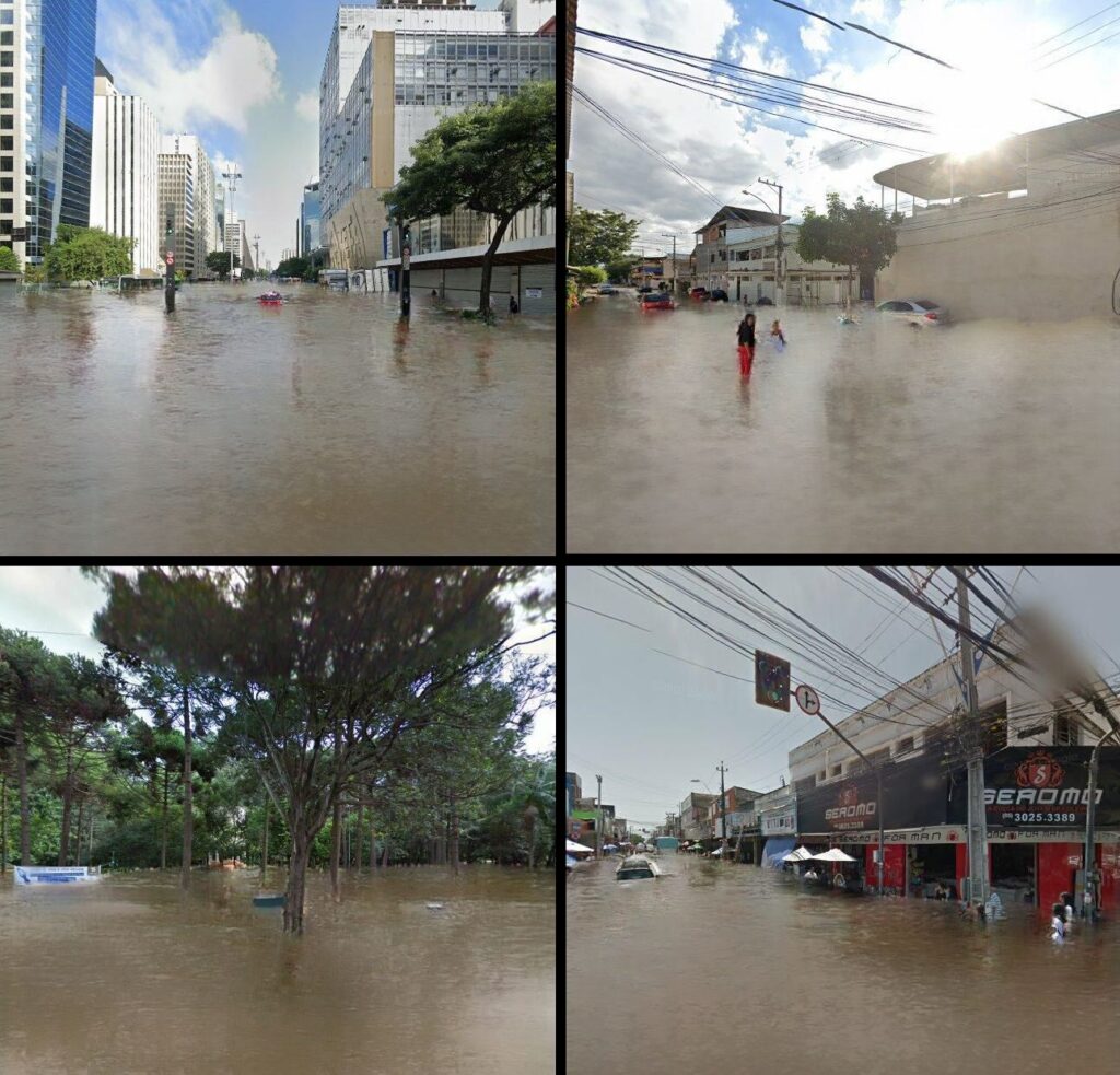 Exemplos trazidos do site this climate does not exist que mostra o impacto da mudança climática em diferentes locais do brasil