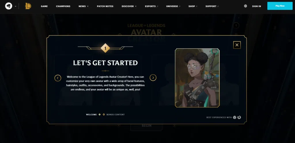 Saiba como criar um avatar de league of legends de respeito! Tela de boas vindas do criador de avatar de league of legends