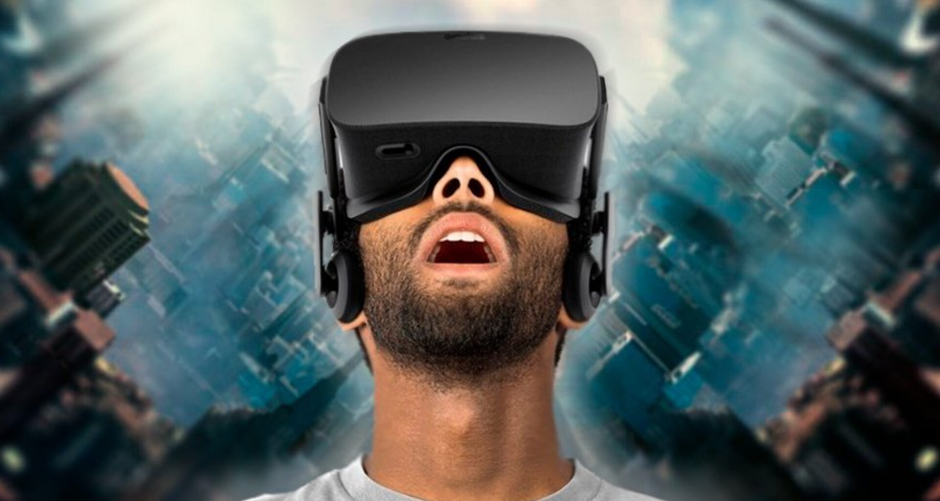 Homem realizando óculos de realidade virtual