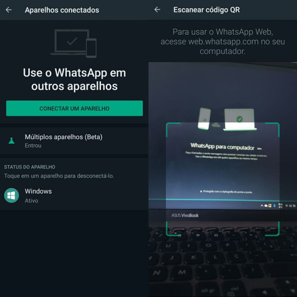 Captura de tela de funcionalidade de whatsapp em até 4 aparelhos