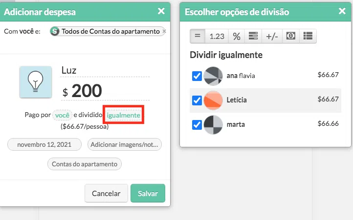 Como usar o splitwise para dividir contas em grupo Caminho para achar as opções de divisões no splitwise
