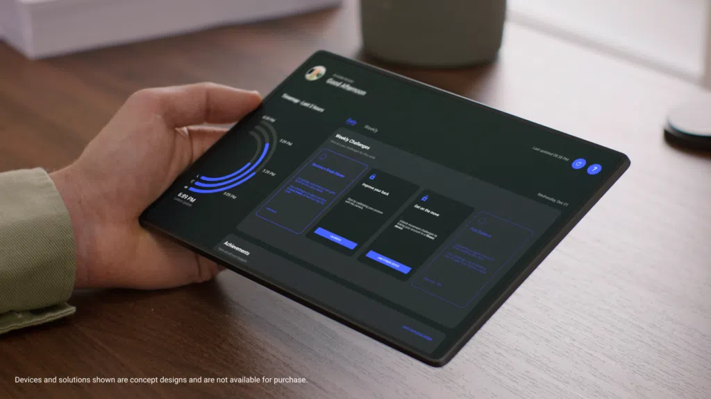Dell exibe webcam sem fio e tablet para anotações Sistema do concept stanza da dell