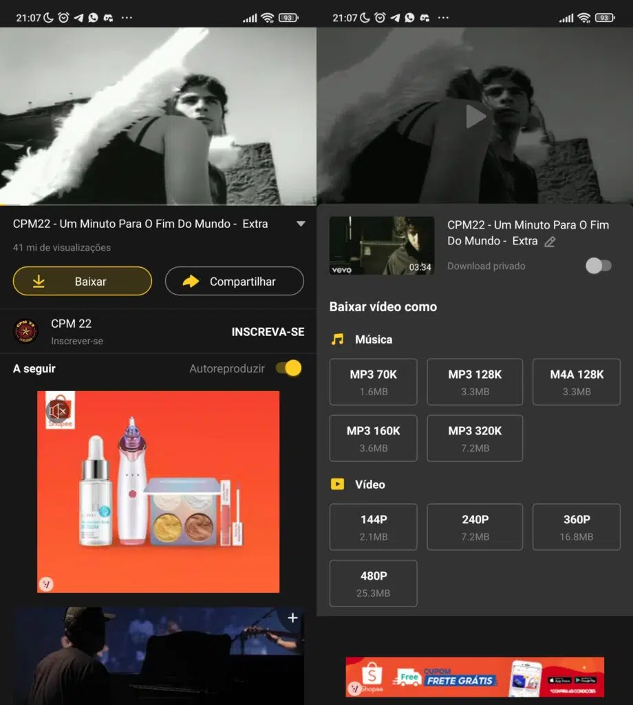Como baixar vídeo (ou música) do youtube sem app Baixar música com snaptube