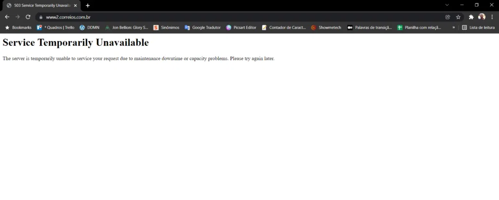 Site dos correios sofre ataque hacker e fica fora do ar Captura de tela do site dos correios fora do ar