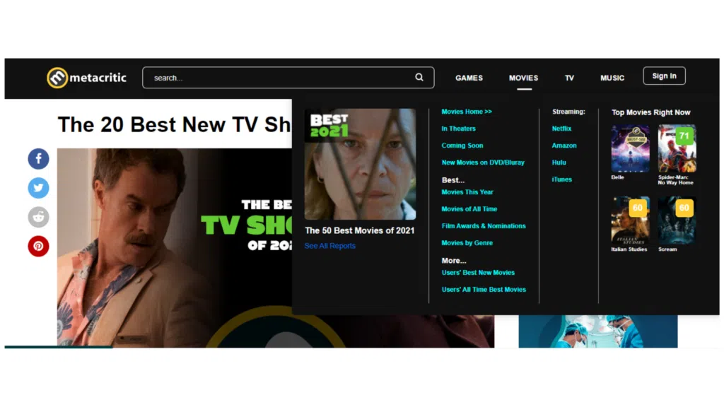 Como escolher um filme baseado nos sites de crítica? Reprodução: metacritc