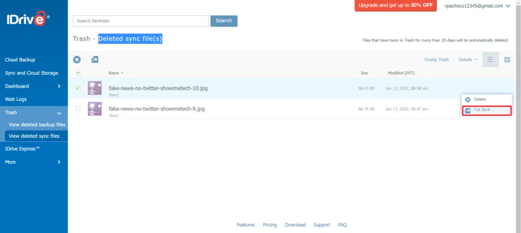 Como recuperar arquivos apagados em serviços na nuvem Lixeira do idrive para recuperação de arquivos