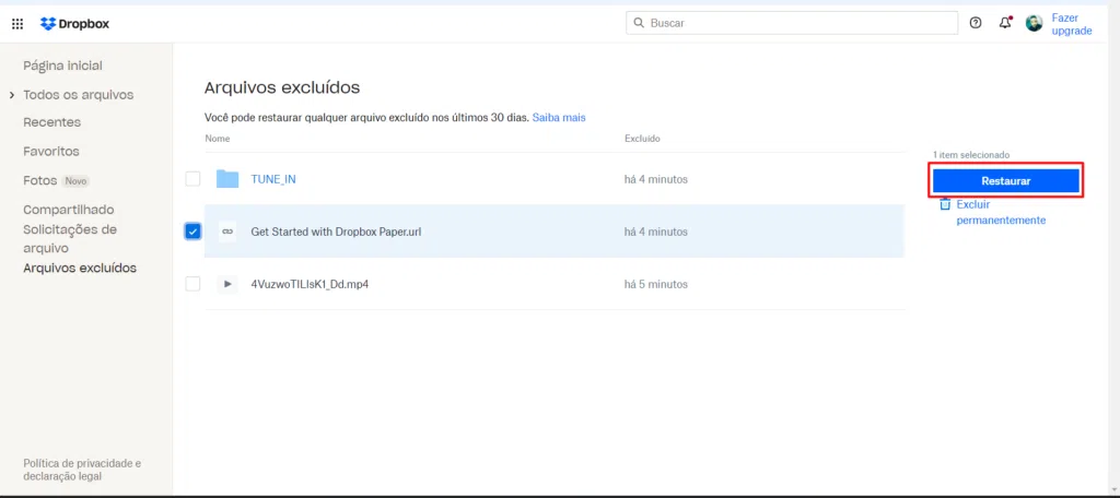 Como recuperar arquivos apagados em serviços na nuvem Lixeira do dropbox para quem deseja recuperar arquivos apagados