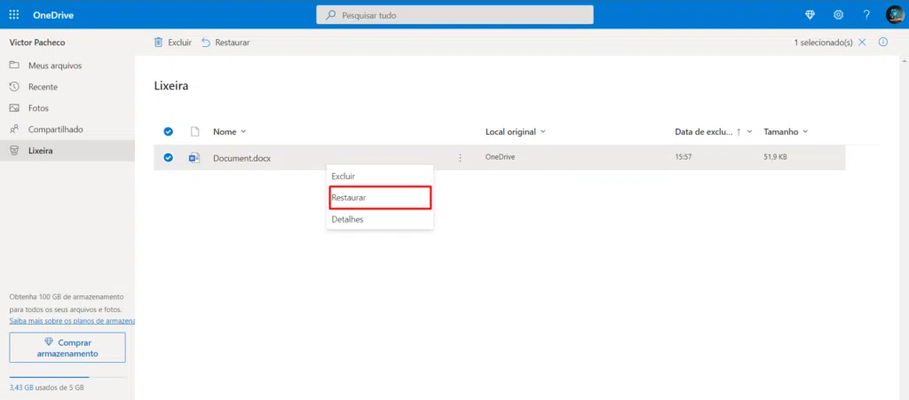 Como recuperar arquivos apagados em serviços na nuvem Página de restauração de arquivos do microsoft one drive