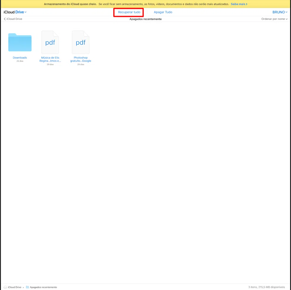 Como recuperar arquivos apagados em serviços na nuvem Lixeira do icloud drive