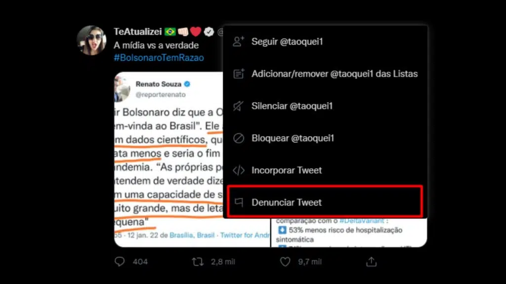 Como denunciar desinformação e fake news no twitter Passo 1 de como denunciar fake news no twitter