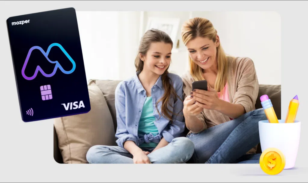 Mozper, cartão de débito para crianças, chega ao brasil Mãe e filha utilizando cartão de crédito para crianças mozper