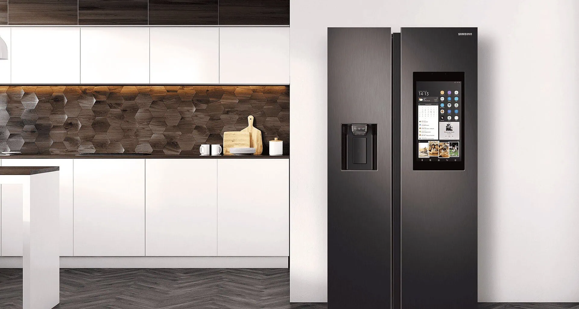 Geladeira com soundbar da samsung leva música para a cozinha