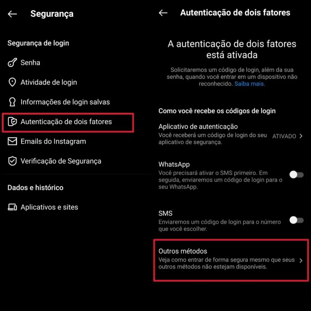 Como recuperar conta do instagram hackeada e aumentar segurança Foto explicativa para conseguir saber quais códigos de reserva do instagram