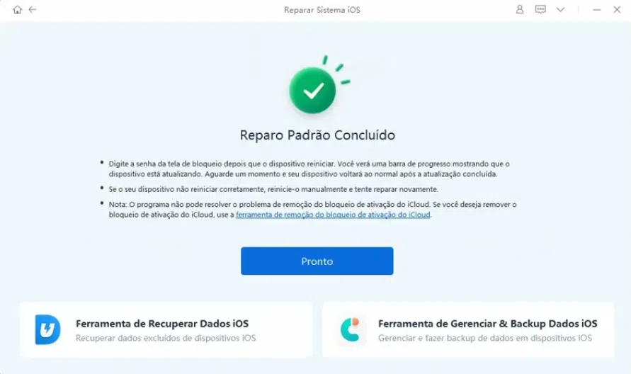 Câmera do iphone embaçada? Saiba como fazer o conserto Essa é a tela de conclusão do processo de reparo do software