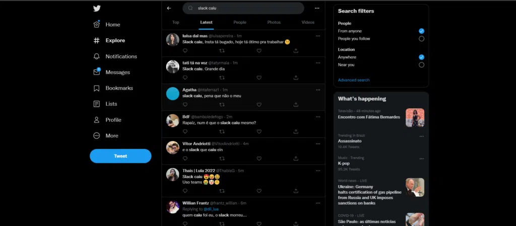 Slack caiu? Confira se o serviço está fora do ar ou com problemas Captura de tela do twitter para saber se slack caiu