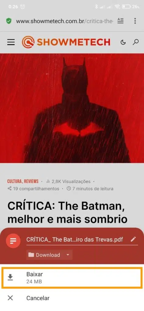 Como salvar páginas da web no android para ver offline Salvar página em pdf no android