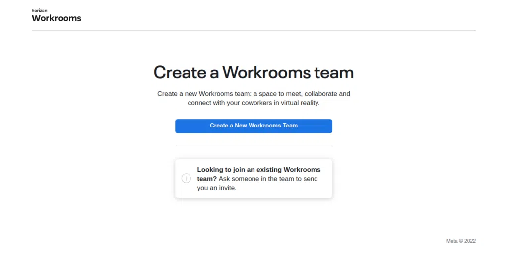 Como criar uma reunião no metaverso usando o horizon workrooms A imagem mostra a tela de criação de uma sala no horizon workrooms