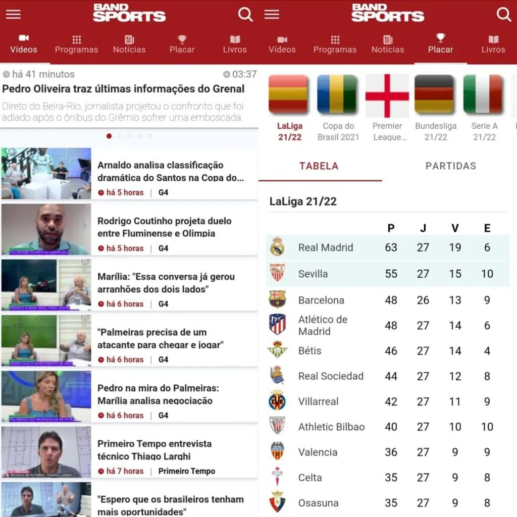 Globo, band, record, sbt: las 25 mejores apps de tv para ver en tu smartphone Captura de pantalla de la aplicación Band Sports