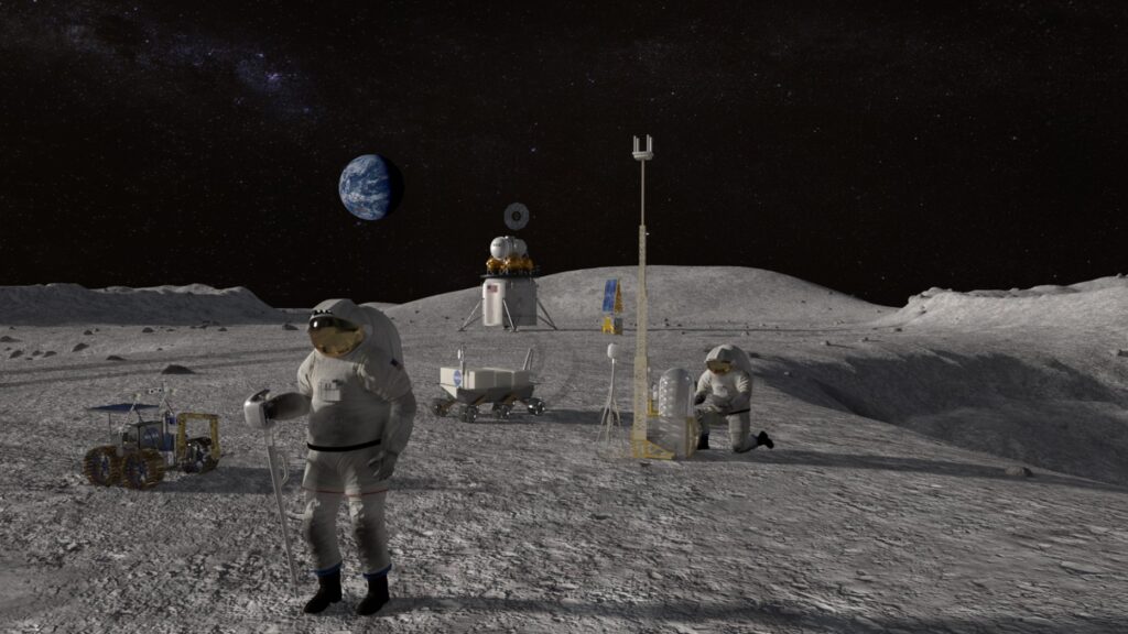 A ilustração mostra o programa artemis de pouso na lua